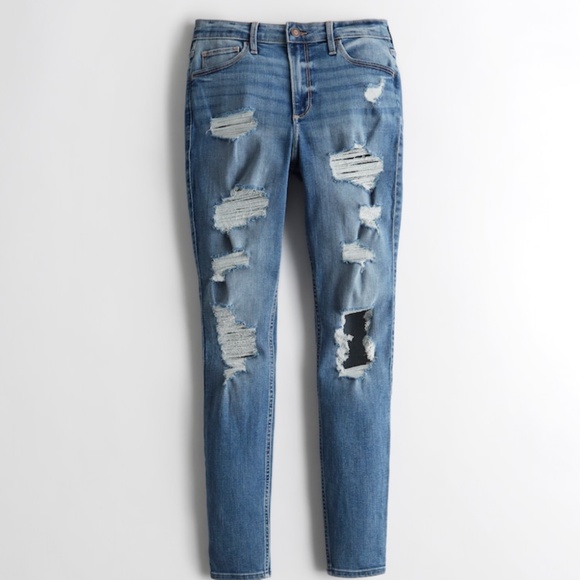 Hollister Denim - Curvy High-Rise Ripped Medium Wash Super Skinny Jeans 3s/w26L26